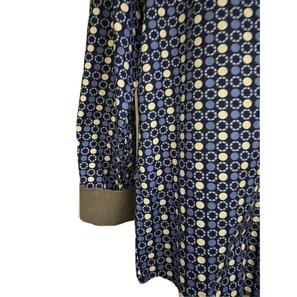 Michael Kors Tailored Fit Blue Button Front Shirt Large Contrast Collar Cuffs - Picture 7 of 12